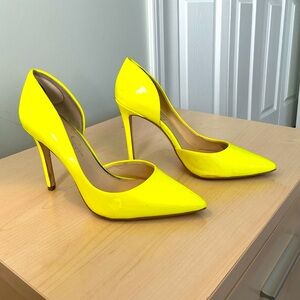 Jessica Simpson Neon Yellow Patent D'Orsay Pointed-Toe Heels